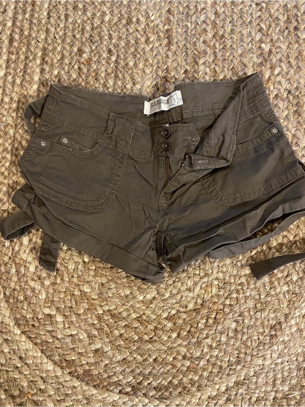 Garage Women's Dark Olive Utility Cargo Shorts with Side Ties